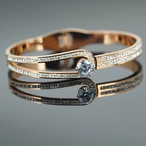 Luxury Stainless Steel Rose Gold Bangle Pave Rhinestone Cross Geometric Open Bracelet Fashion Party Jewelry For Women