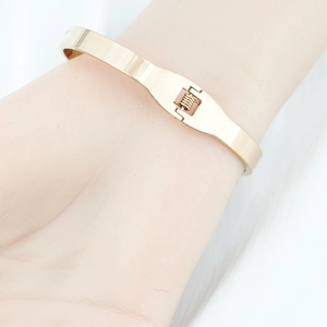 Elegant gold titanium steel bracelet for women with minimalist spring clasp and polished finish