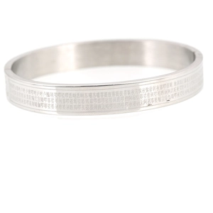Silver stainless steel wide cuff bracelet engraved with Chinese Buddhist scriptures