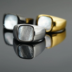 Anillo De Sello Minimalista De Acero Inoxidable Para Hombre Y Mujer Con Incrustación De Madreperla Cuadrada Joyería De Moda
