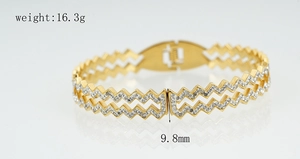 Detail of gold-plated double-layer sawtooth bangle with micro-pave zircons, 9.8mm wide