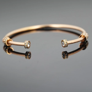 Bracciale Rigido in Acciaio al Titanio Oro Rosa da Donna Con Zirconia Intarsiata Design Aperto Regolabile per Matrimonio Festa