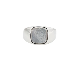 Anillo de sello minimalista con incrustación cuadrada de nácar para hombre y mujer