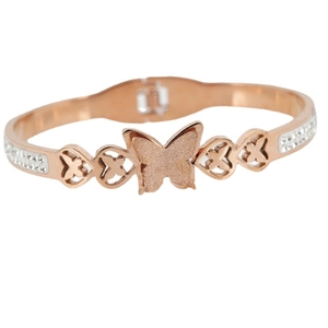 Bracciale rigido a farfalla oro rosa con finitura satinata e strass bianchi brillanti