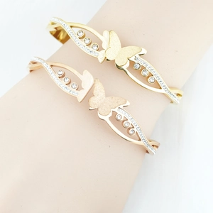 Mode Titaniumstaal Vlinder Armring Elegant Strass Ingelegde Gematteerde Manchete Armband Voor Vrouwen Dagelijks Sieraden