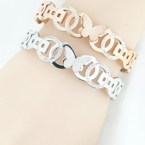Butterfly Titanium Steel Bangle Zirconia Inlay Frosted Texture Women Elegant Rose Gold Silver Fashion Bangle Commuting Jewelry