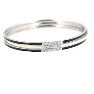Three-piece stackable titanium steel bracelets with black white enamel and zircon stones