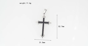 Detailed size specifications for gothic cross pendant in silver and black stainless steel