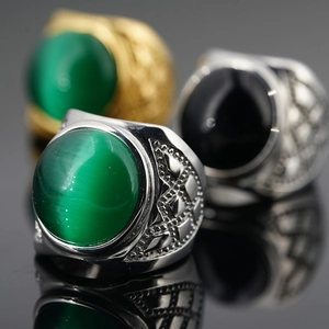 Bague Vintage Homme en Acier Titane Œil de Chat Avec Motif de Losange Bague Chevalière Géométrique pour Hommes Femmes