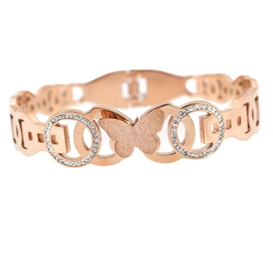 Rose gold butterfly bracelet for women featuring sparkling cubic zirconia and open geometric band