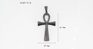 Detailed dimensions of black stainless steel Ankh cross pendant weighing 16.1g