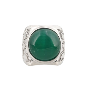 Bague vintage homme en argent avec pierre œil de chat verte et anneau tressé