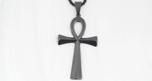 Polished gunmetal Ankh cross pendant necklace for men in stainless steel finish