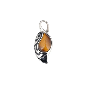 Retro teardrop tiger eye stone pendant with black totem engraving in stainless steel