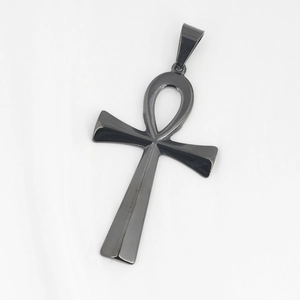 Polished black stainless steel Ankh cross pendant necklace for men in minimalist style