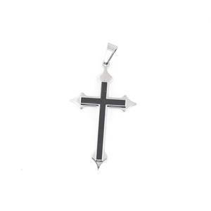 Gothic titanium steel cross necklace for men with black enamel inlay on white background