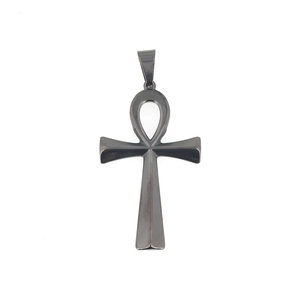Men's black stainless steel Ankh cross pendant necklace with matte finish