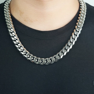 Collar de Cadena Cubana de Acero Inoxidable para Hombres Mujeres Estilo Calle Hip Hop Collar Plata Pulida Joyería Heavy Metal Regalo