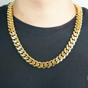 Collier Maille Cubaine en Acier Inoxydable pour Hommes Plaqué Or Placage sous Vide Hip Hop Street Wear Bijoux Géométriques