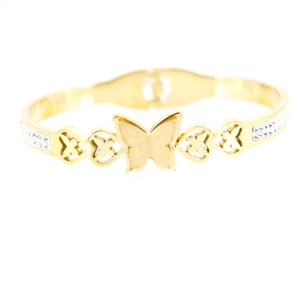 Bracelet papillon doré avec cristaux pavés et détails de cœur en acier inoxydable