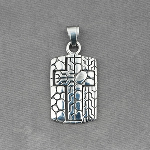 Retro hip hop style stainless steel cross pendant necklace with industrial textures