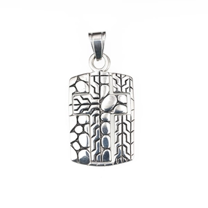 Retro cross pendant necklace in silver stainless steel with block tribal texture