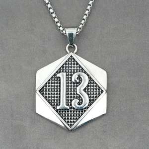 Hip Hop Hexagon Number 13 Pendant Necklace For Men Stainless Steel Punk Streetwear Personalized Jewelry Gift Silver Pendant