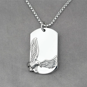 Collar de Colgante de Águila de Acero de Titanio Hip Hop para Hombre Plata Pulido Ala de Animal Estilo Dog Tag Joyería