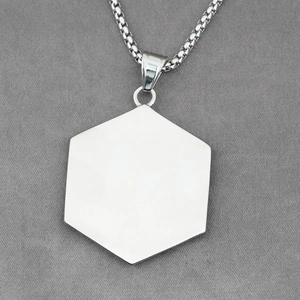 Minimalist silver hexagon pendant necklace with box chain made of polished stainless steel