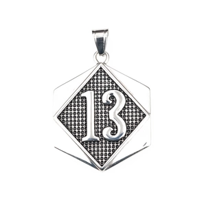 Hip hop silver stainless steel necklace with hexagonal number 13 tag pendant for men