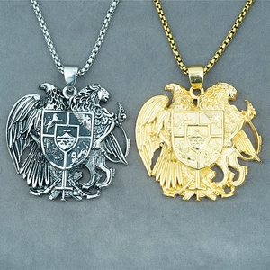 Vintage Stainless Steel Eagle Lion Shield Emblem Pendant Necklace For Men Retro Relief Punk Hip Hop Trendy Male Jewelry