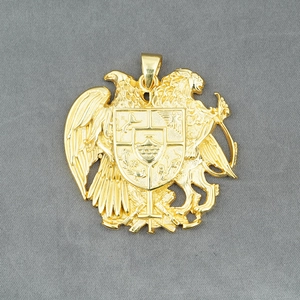 Vintage gold-plated stainless steel necklace with eagle and lion coat of arms pendant