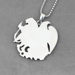 Polished stainless steel double-headed eagle shield pendant on square box chain