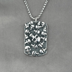 Collier Pendentif Plaque Militaire Crâne Gothic Punk pour Homme Acier Inoxydable Vintage Relief Squelette Chaîne Box Bijoux Homme