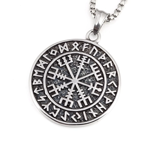 Vintage Viking Compass Vegvisir Rune Pendant Necklace For Men Women Titanium Steel Hip Hop Retro Circle Shield Sweater Chain