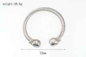 Detail showing vintage cable twisted metal bracelet with 72mm diameter and 48.6g weight