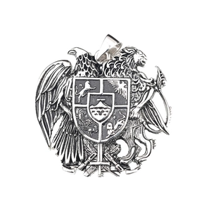 Vintage steel Armenia coat of arms necklace with eagle and lion shield pendant for men