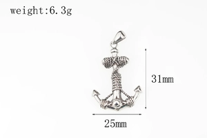 Detailed view of silver anchor pendant with dimensions and weight for maritime style