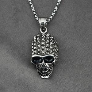 Punk Skull Mohawk Spike Pendant Necklace Titanium Steel Gothic Box Chain Antique Silver Rock Hip Hop Jewelry Men Women