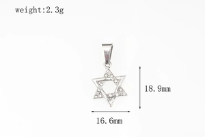 Pendentif hexagramme en acier titane avec zircons blancs, dimensions 18,9 mm x 16,6 mm, 2,3 g