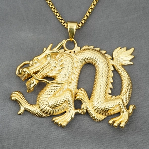 Vintage Drachen Anhänger Halskette in Gold mit detaillierten Schuppen für Herren Mode
