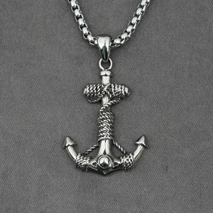 Nautical Anchor Pendant Necklace Stainless Steel Rope Wrapped Ship Hook Hip Hop Punk Vintage Jewelry For Men Women Daily Gift