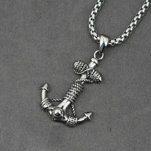 Nautical anchor pendant necklace in silver stainless steel with realistic rope details