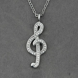 Treble Clef Musical Note Pendant Necklace Stainless Steel Sparkling Rhinestone Inlaid Artistic Music Jewelry For Women