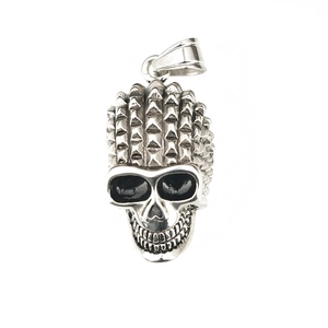 Gothic punk skull pendant with metallic pyramid studs and polished silver finish necklace