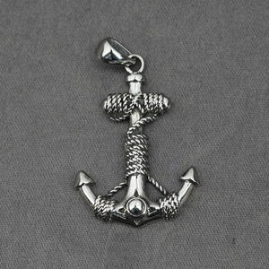 Polished stainless steel anchor pendant necklace with rope detail in nautical style