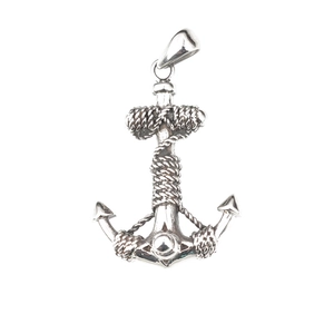 Polished silver anchor pendant with nautical rope texture for men and women