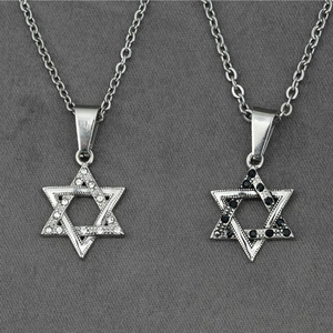 Collier Pendentif Hexagramme Étoile de David en Acier au Titane Vintage Avec Zirconium Bijoux Géométriques Hip Hop Pour Hommes Femmes