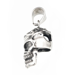 Punk style stainless steel skull pendant with vintage silver finish for men's necklace