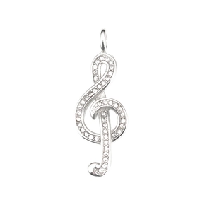 Silver treble clef pendant with sparkling white crystals for DIY jewelry necklace